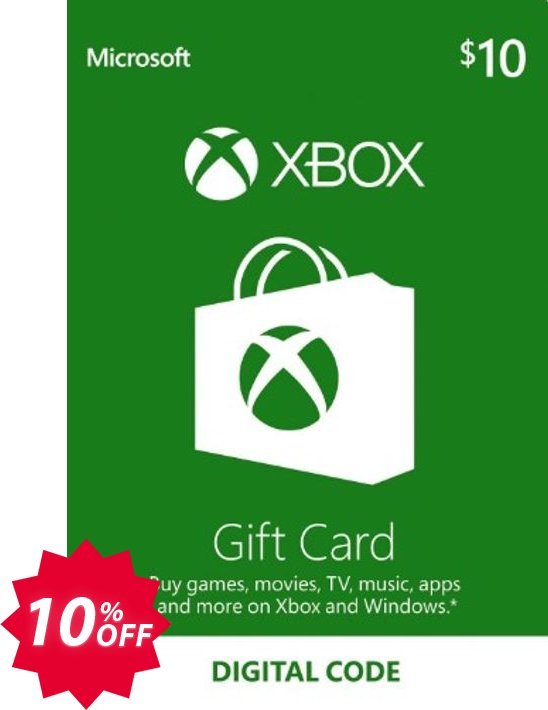 Microsoft Gift Card - $10, Xbox One/360  Coupon code 10% discount 