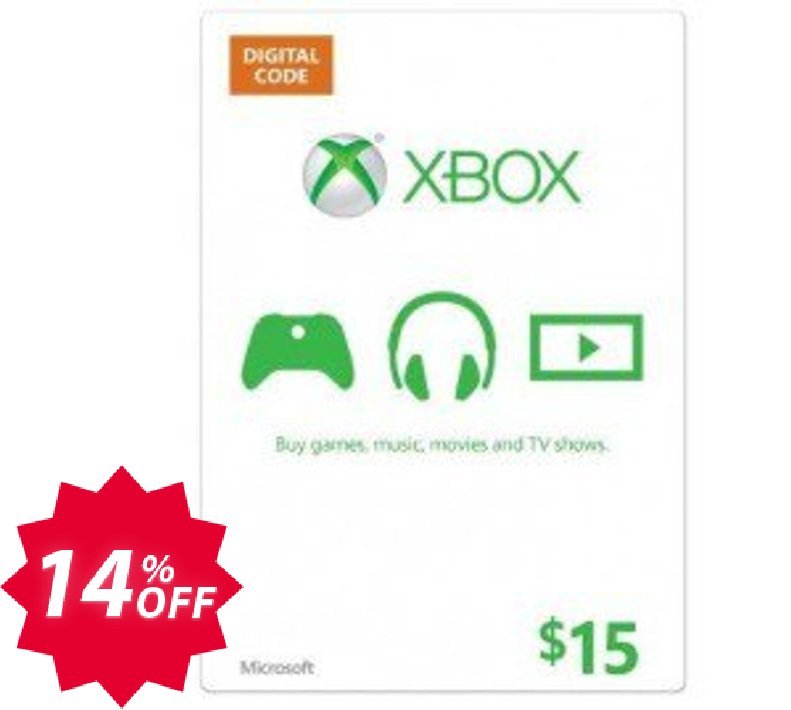 Microsoft Gift Card - $15, Xbox One/360  Coupon code 14% discount 