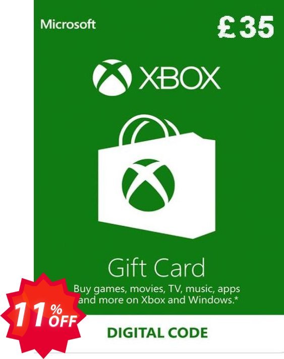 Microsoft Gift Card - £35, Xbox One/360  Coupon code 11% discount 