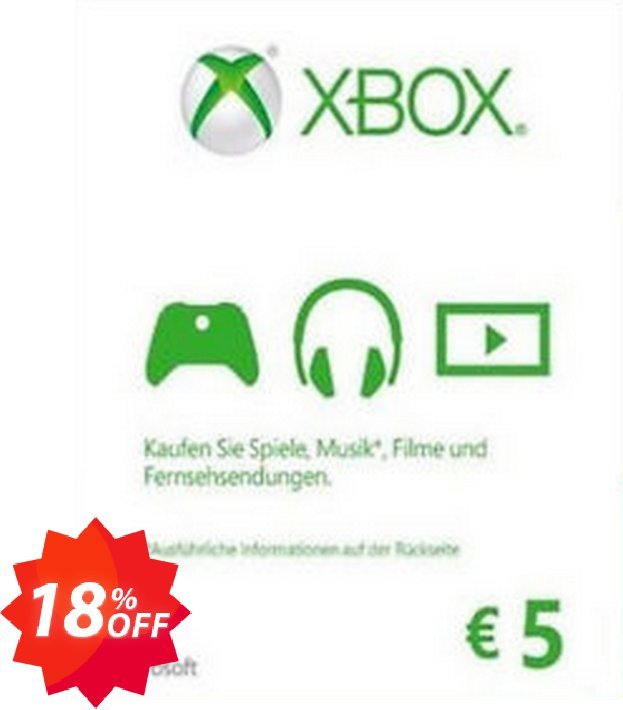 Microsoft Gift Card - €5 EUR Xbox One/360 Coupon code 18% discount 
