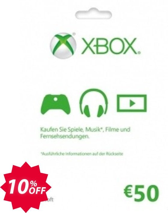 Microsoft Gift Card - 50 Euro, Xbox One/360  Coupon code 10% discount 