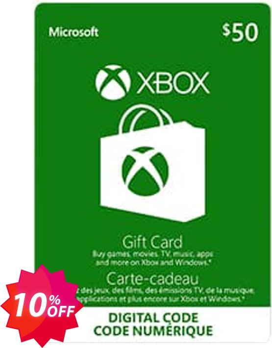 Microsoft Gift Card - CAD $50, Xbox One/360  Coupon code 10% discount 