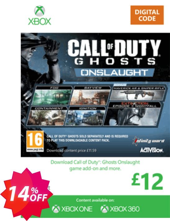 Xbox Live 12 GBP Gift Card: Call of Duty Ghosts Onslaught, Xbox 360  Coupon code 14% discount 