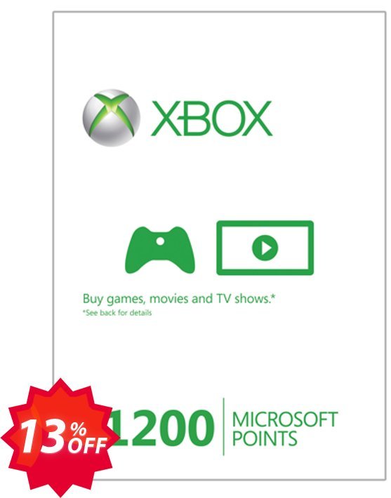 Xbox Live 1200 Microsoft Points, Xbox 360  Coupon code 13% discount 