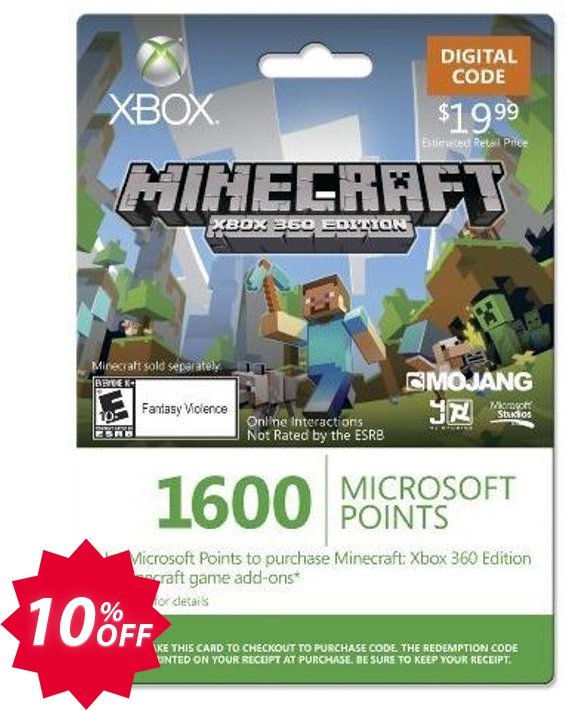 Xbox Live 1600 Microsoft Points for Minecraft: Xbox 360 Edition Coupon code 10% discount 