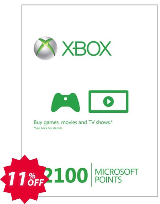 Xbox Live 2100 Microsoft Points, Xbox 360  Coupon code 11% discount 