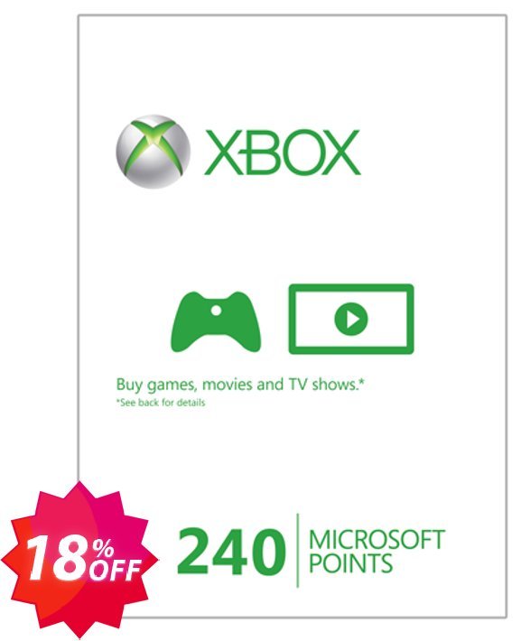 Xbox Live 240 Microsoft Points, Xbox 360  Coupon code 18% discount 