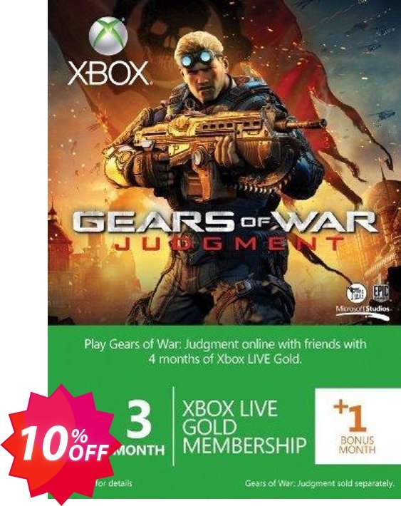 3 + Monthly Xbox Live Gold Membership - GOW branded, Xbox One/360  Coupon code 10% discount 