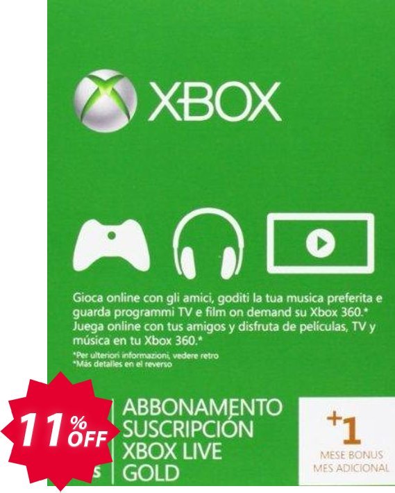 6 + Monthly Xbox Live Gold Membership, Xbox One/360  Coupon code 11% discount 