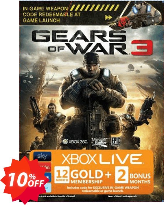 12 + 2 Month Xbox Live Gold Membership - Gears of War 3 Branded, Xbox One/360  Coupon code 10% discount 