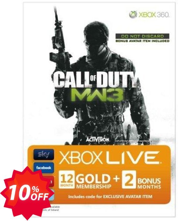 12 + 2 Month Xbox Live Gold Membership - MW3 Branded, Xbox One/360  Coupon code 10% discount 