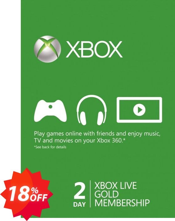 2 Day Xbox Live Gold Trial Membership, Xbox One/360  Coupon code 18% discount 