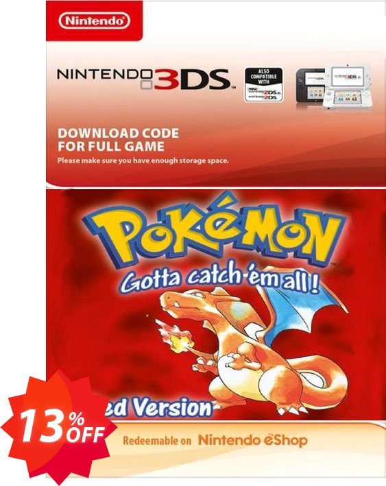Pokemon Red Edition, UK 3DS Coupon code 13% discount 