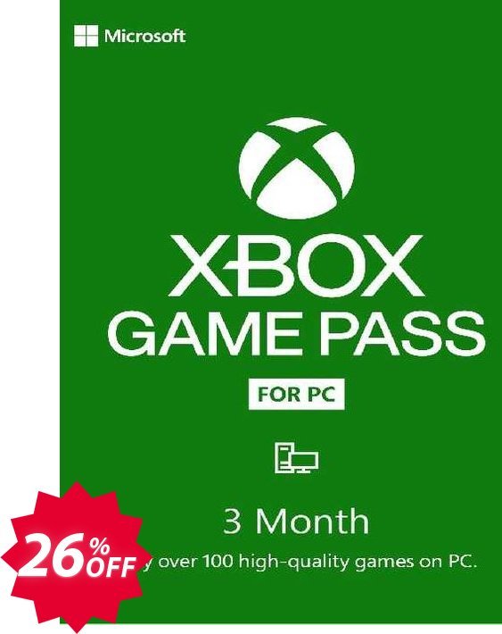 3 Month Xbox Game Pass - PC, EU  Coupon code 26% discount 