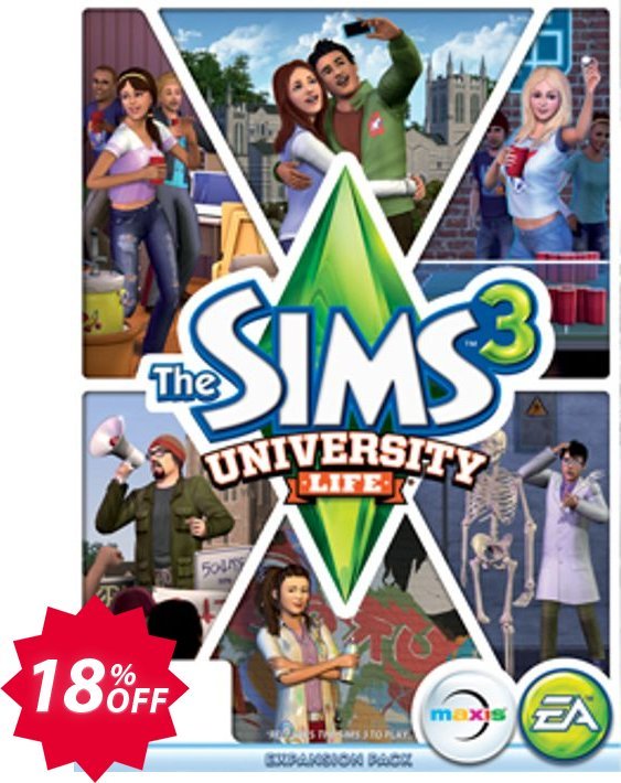 The Sims 3: University Life PC Coupon code 18% discount 