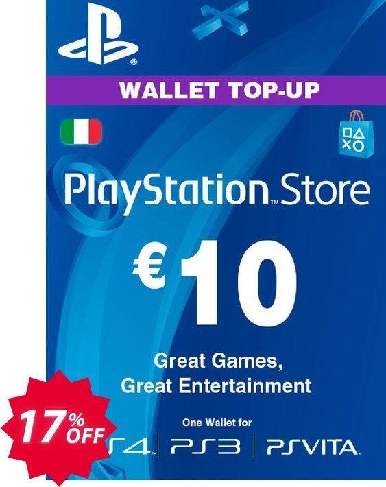 PS Network, PSN Card - 10 EUR, Italy  Coupon code 17% discount 
