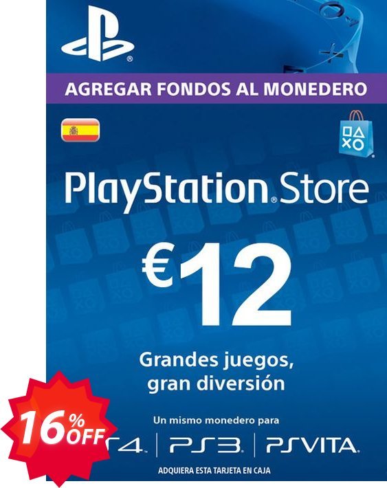PS Network, PSN Card - 12 EUR, Spain  Coupon code 16% discount 