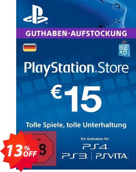 PS Network, PSN Card - 15 EUR, Germany  Coupon code 13% discount 