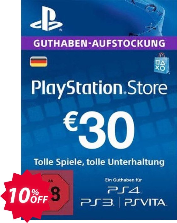 PS Network, PSN Card - 30 EUR, Germany  Coupon code 10% discount 
