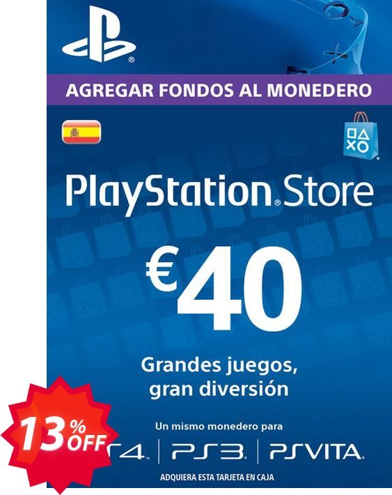 PS Network, PSN Card - 40 EUR, Spain  Coupon code 13% discount 