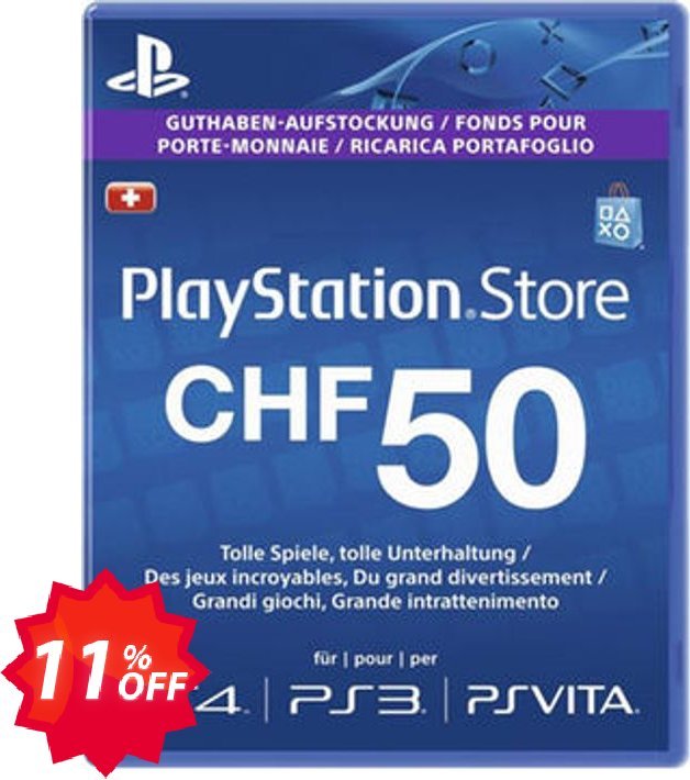 PS Network, PSN Card - 50 CHF, Switzerland  Coupon code 11% discount 