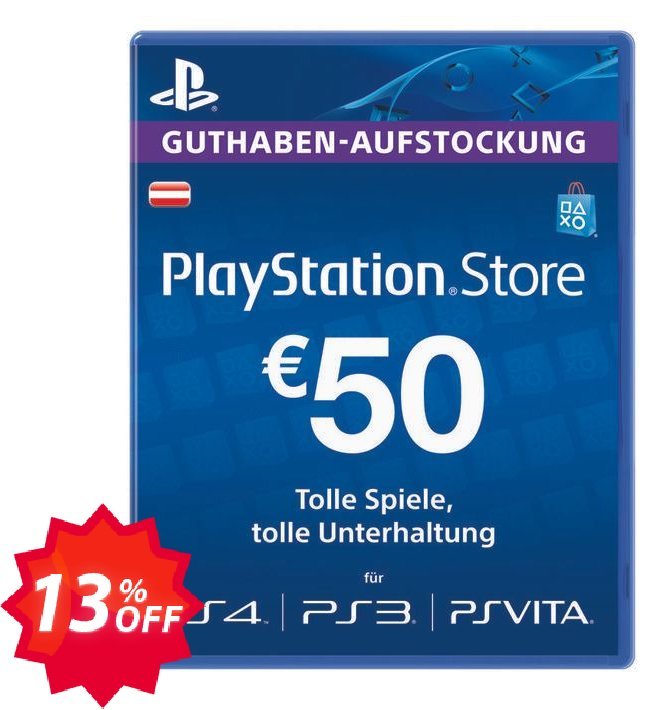 PS Network, PSN Card - 50 EUR, Austria  Coupon code 13% discount 