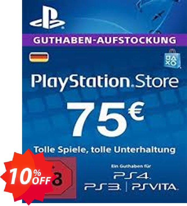 PS Network, PSN Card - 75 EUR, Germany  Coupon code 10% discount 