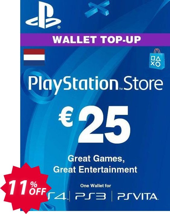 PS Network, PSN Card - 25 EUR, Netherlands  Coupon code 11% discount 