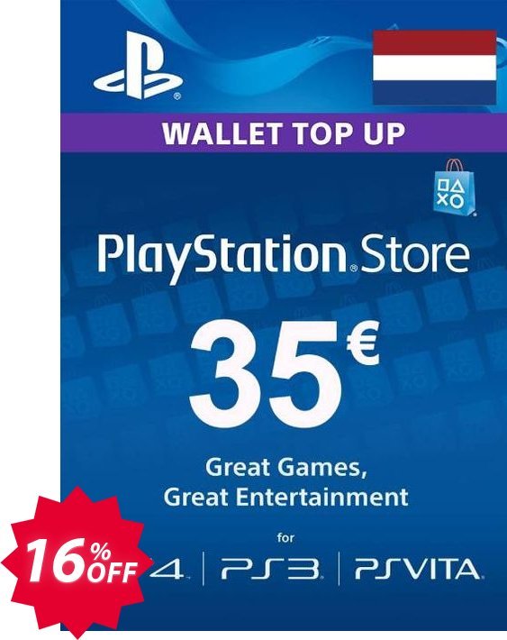 PS Network, PSN Card - 35 EUR, Netherlands  Coupon code 16% discount 