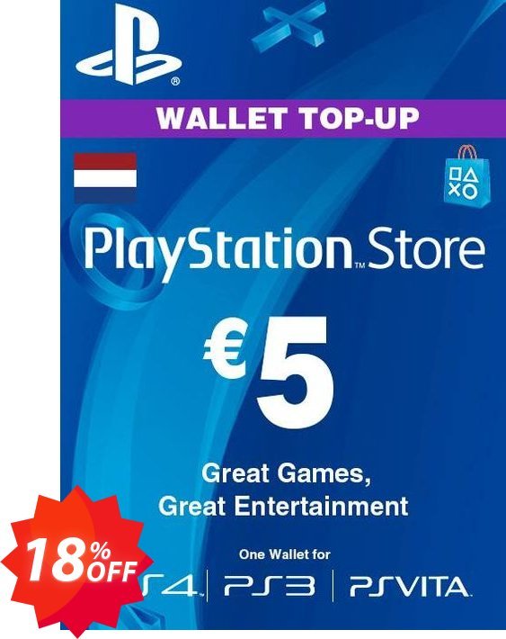 PS Network, PSN Card - 5 EUR, Netherlands  Coupon code 18% discount 