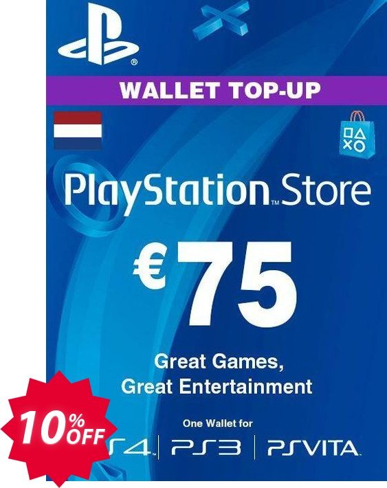 PS Network, PSN Card - 75 EUR, Netherlands  Coupon code 10% discount 