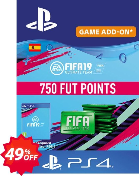 Fifa 19 - 750 FUT Points PS4, Spain  Coupon code 49% discount 