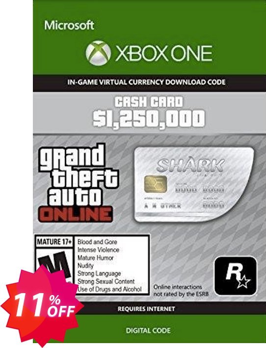 Grand Theft Auto V - Great White Shark Cash Card Xbox One, UK  Coupon code 11% discount 