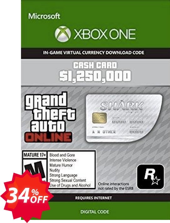 Grand Theft Auto V - Great White Shark Cash Card Xbox One, US  Coupon code 34% discount 