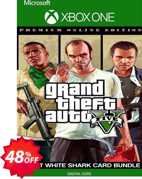 Grand Theft Auto V Premium Online Edition & Great White Shark Card Bundle Xbox One, US  Coupon code 48% discount 