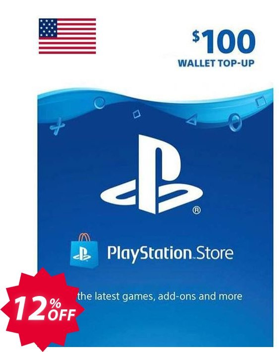 PS Network, PSN Card - 100 USD, USA  Coupon code 12% discount 