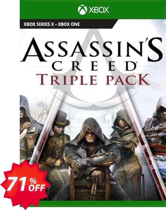 Assassin's Creed Triple Pack: Black Flag, Unity, Syndicate Xbox One, UK  Coupon code 71% discount 