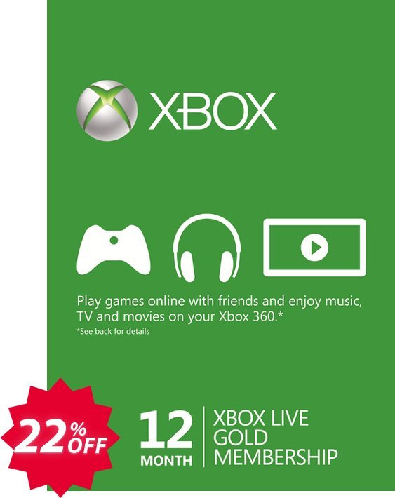 12 Month Xbox Live Gold Membership - EU & UK - Xbox One/360 Coupon code 22% discount 