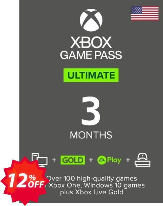3 Month Xbox Game Pass Ultimate Xbox One / PC, USA  Coupon code 12% discount 