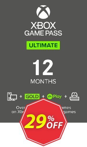 12 Month Xbox Game Pass Ultimate Xbox One / PC Coupon code 29% discount 