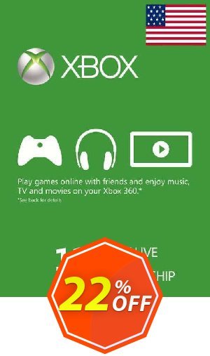 12 Month Xbox Live Gold Membership Xbox One/360, USA  Coupon code 22% discount 