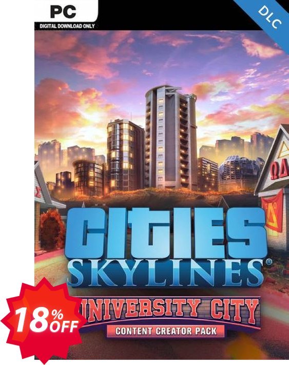Cities Skylines PC - Content Creator Pack University City DLC Coupon code 18% discount 