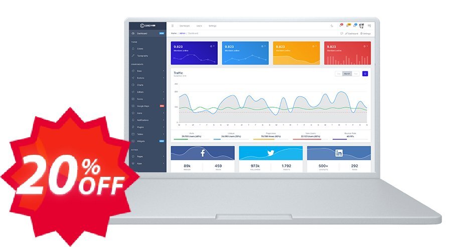 CoreUI PRO Laravel Admin Template Coupon code 20% discount 