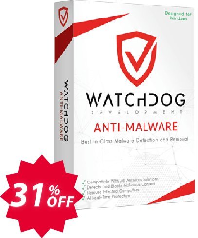 Watchdog Anti-Malware Yearly / 3 PC Coupon code 31% discount 