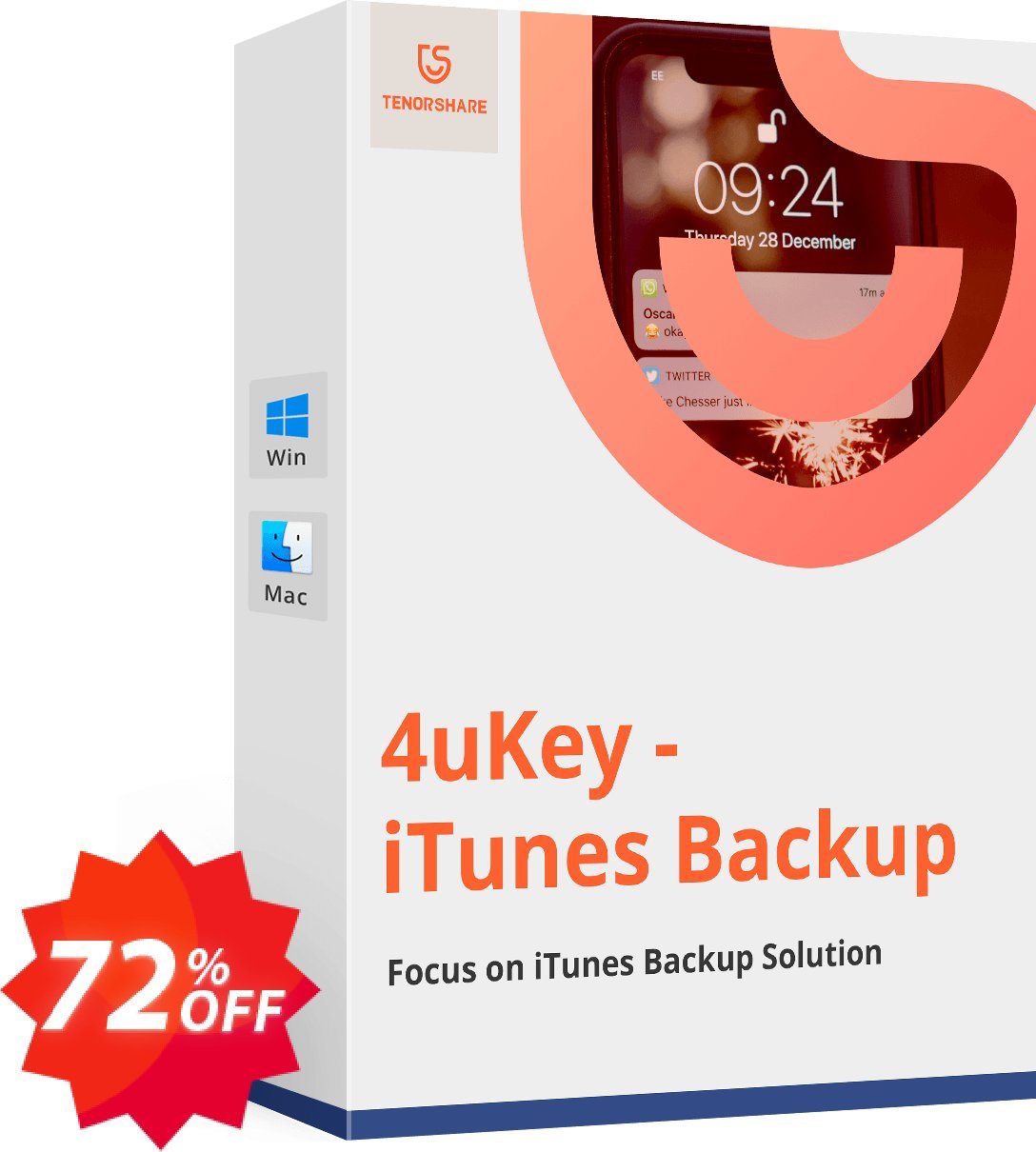 Tenorshare 4uKey iTunes Backup, Lifetime Plan  Coupon code 72% discount 