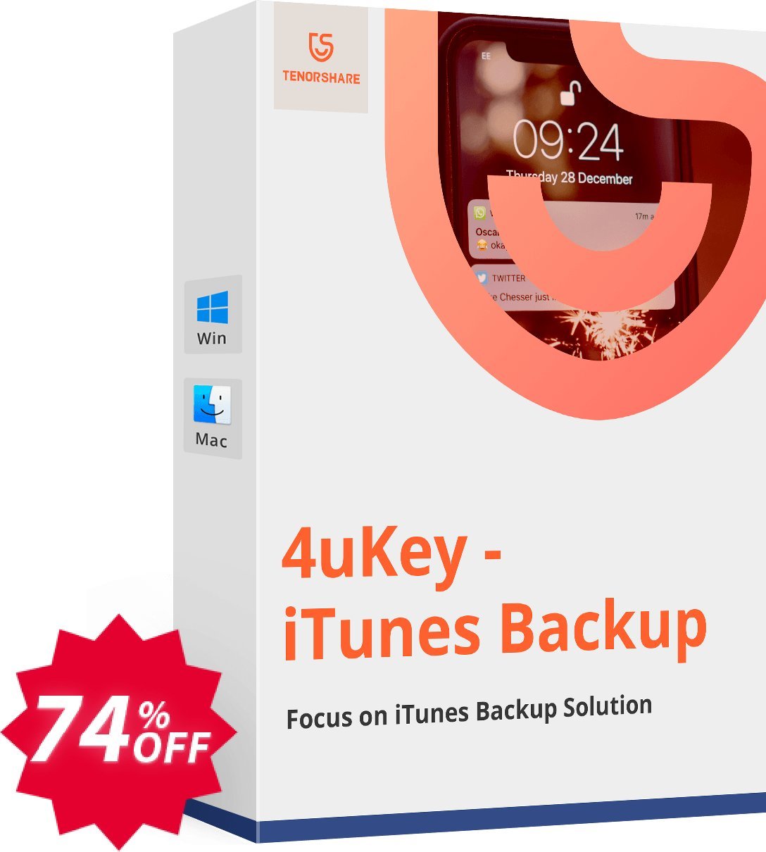 Tenorshare 4uKey iTunes Backup, Yearly Plan  Coupon code 74% discount 