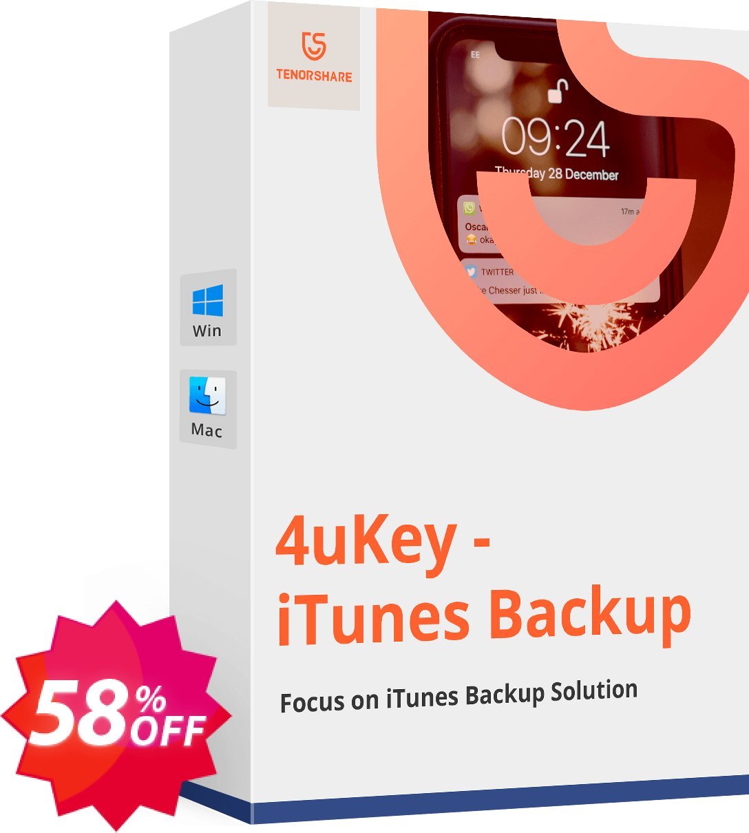 Tenorshare 4uKey iTunes Backup for MAC, Monthly Plan  Coupon code 58% discount 