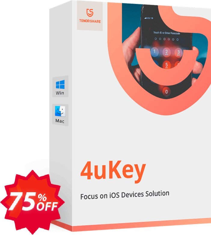 Tenorshare 4uKey - Screen Passcode Unlocker Coupon code 75% discount 