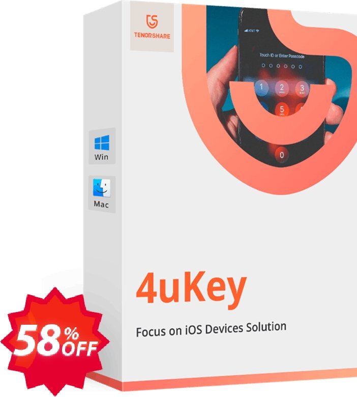 Tenorshare 4uKey for MAC, Monthly Plan  Coupon code 58% discount 