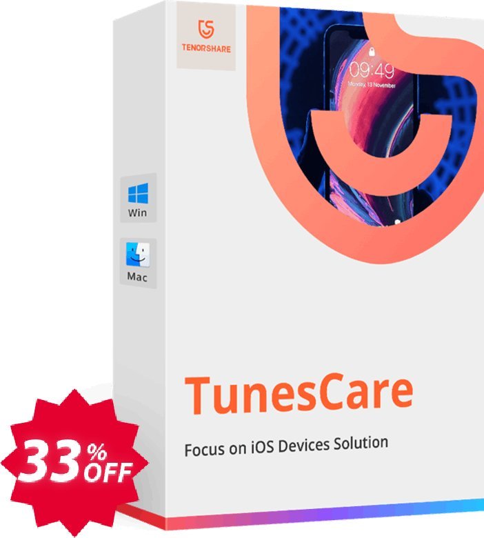 Tenorshare TunesCare Pro, Monthly Plan  Coupon code 33% discount 